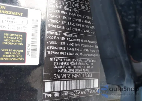 2015 Land Rover Range Rover Sport 5.0L V8 Supercharged из США, поврежденный, VIN SALWR2TF4FA517583